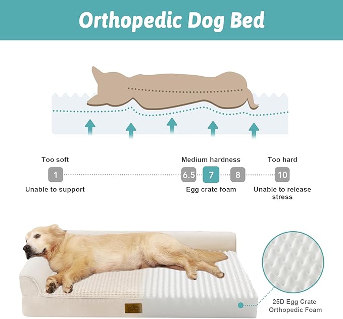 COZY KISS Orthopedic Dog Bed for Medium Small Size Dog, Dogs Crate Bed, L Shaped Foam Anti-Slip Bottom Pet Cat Sofa with Washable Removable Cover, Suitable for Pet Up to 40 lbs, 30x20x6.5 inch, Beige - Image 2