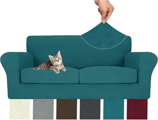 MAXIJIN 3 Piece Couch Covers for 2 Cushion Couch Sofa Cover, Stretch Loveseat Sofa Slipcovers for Sofas with 2 Large Cushions, Thick Dogs Pet Furniture Covers (71"-91", Teal) by MAXIJIN