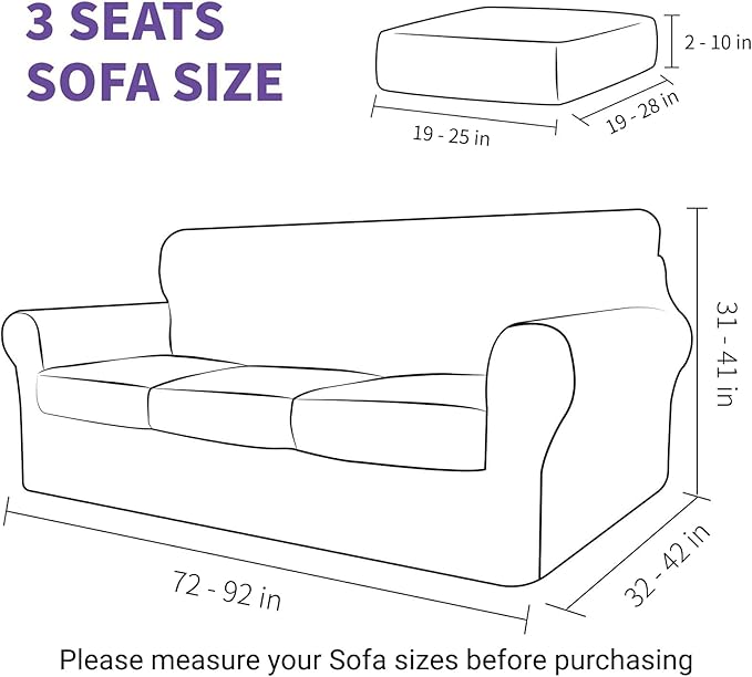 ZNSAYOTX Luxury Velvet Couch Cover 4 Piece (72"-92") Stretch Sofa Covers for 3 Cushion Couch Thick Soft Sofa Slipcover with Non Slip Strap, Dog Pet Friendly Nice Furniture Protector (Light Grey) - Image 6