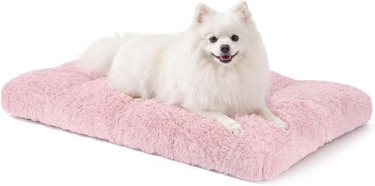 JOEJOY Dog Bed Crate Pad, Deluxe Plush Washable Dog Beds Fulffy Soft Kennel Pad Anti-Slip Pet Sleeping Mat for Small Dogs，23" x 18", Pink by JOEJOY