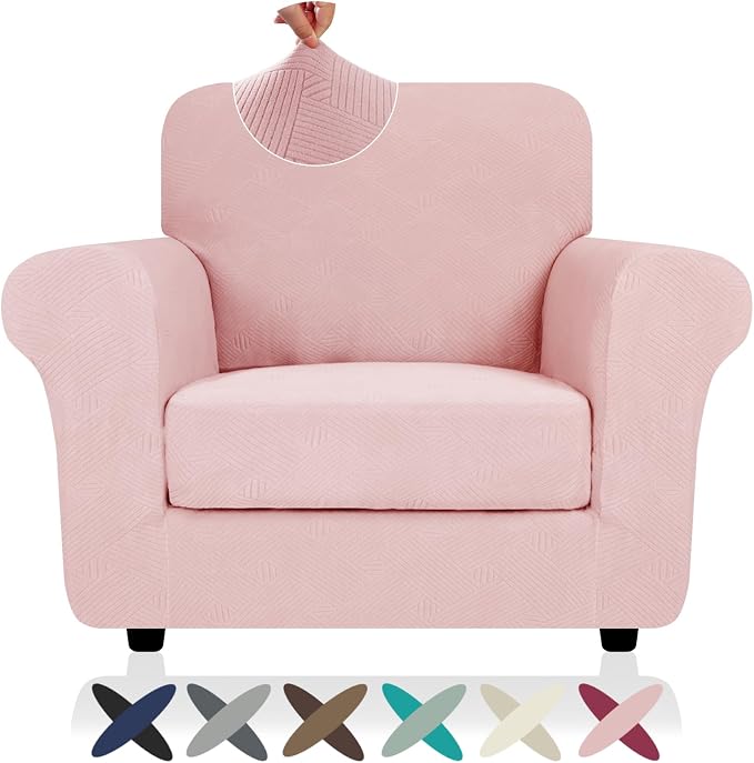 ZNSAYOTX 2 Piece Stretch Chair Covers (31"-46"), Thick Striped Armchair Slipcover with Elastic Band Bottom Ties Non-Slip Stay in Place, Soft Durable Arm Chair Covers for Living Room, Rose by ZNSAYOTX