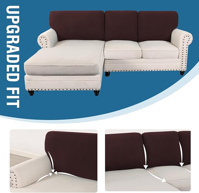 H.VERSAILTEX Backrest Cushion Covers Sectional Couch Back Cushion Covers for Sectional Sofa Set for Both Left/Right Couch (Back Only: 1 Chaise + 2 Sofa, Chocolate) - Image 7