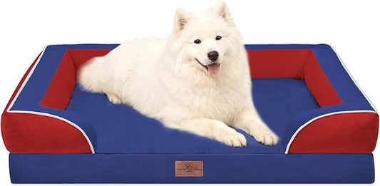 Comfort Expression Orthopedic Dog Bed for Large Dogs 36x27 Inch, Waterproof Egg Crate Foam Large Pet Bed with Removable Bolsters, Dog Couch with Washable Cover & Non-Slip Bottom, American Flag 4