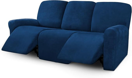 ULTICOR Velvet 8-Pieces Recliner Sofa Covers Stretch Reclining Couch Covers for 3 Cushion Reclining Sofa Slipcovers Furniture Covers Thick Soft Washable (3 Seater Recliner Cover, Navy) by ULTICOR