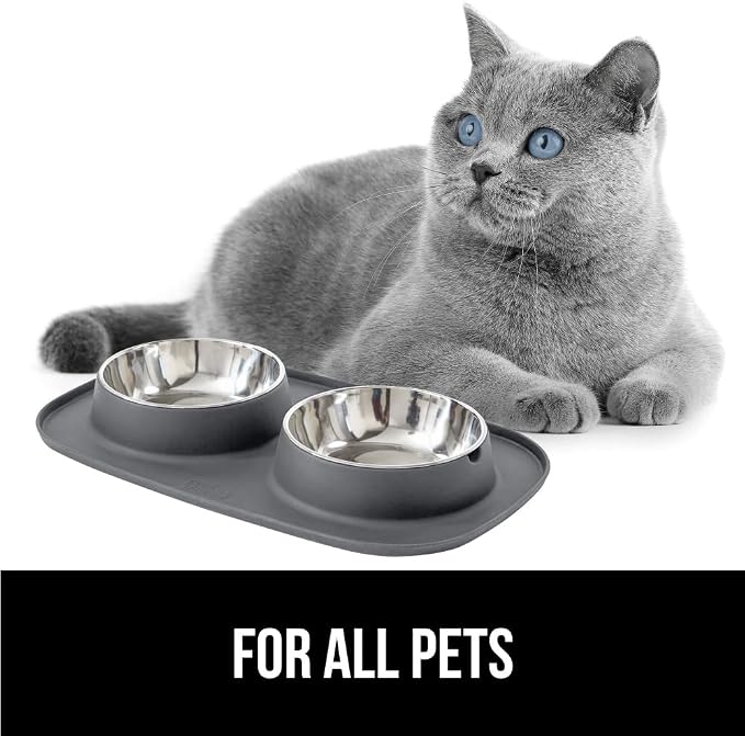 GORILLA GRIP Dog Bowl Set with Slip Resistant Silicone Feeding Mat, 3 Cup, Food Grade 304 Stainless Steel Bowls, BPA Free, High Edge Spill Containment, Dishwasher Safe, Finger Notch Removal, Gray - Image 8