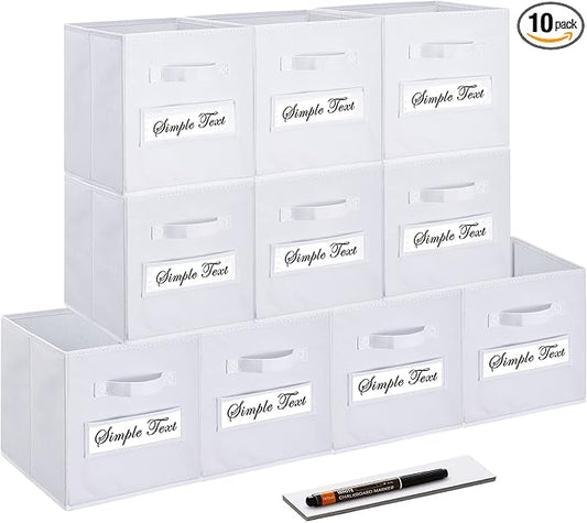 Fabric storage cubes (Set of 10) 11 Inch Cube Storage Bin, cube storage with 8 Labels Window Cards & a Pen, Foldable cube organizer bins, 11x11 storage bin, Cubby Organizer bins, White by Artsdi
