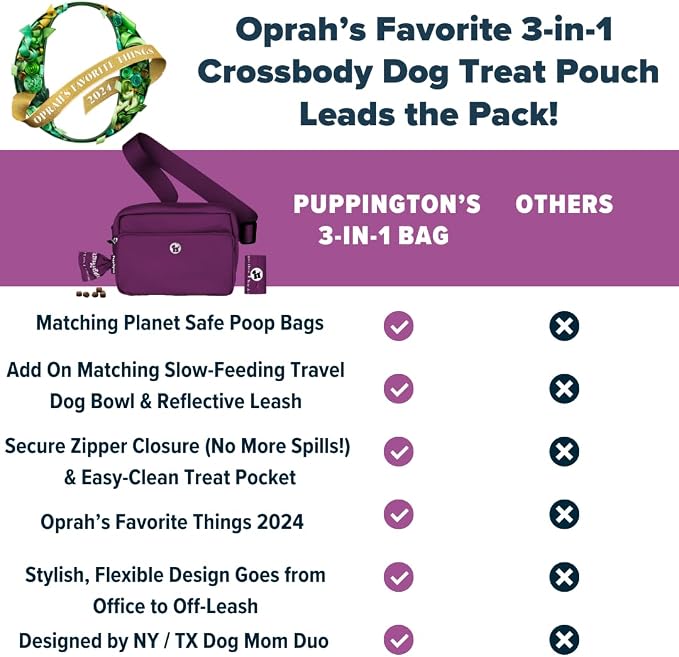 Puppington 3-in-1 Crossbody Dog Walking Bag & Treat Pouch with Matching Planet Safe Poop Bags & Built-In Dispenser - Dog Mom Gift for Puppy Training with Zippered Pockets (Plum Wine) - Image 7