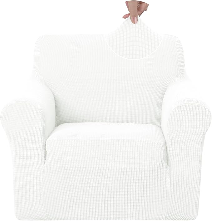U-NICE HOME Stretch Couch Cover Slipcover for 3 Cushion Sofa, Ivory White | 1-Piece Sofa cover, Washable, Pet friendly, Furniture protector, Polyester Spandex Jacquard fabric by U-NICEHOME