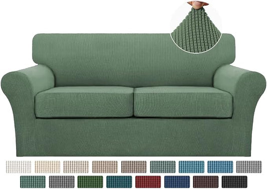 Turquoize 3 Piece Sofa Covers for 2 Cushion Couch Sofa Slipcover Soft Couch Cover for Dogs-Washable Sofa Furniture Covers with 2 Individual Cushion Covers (2 Cushion Sofa, Loden Frost) by Turquoize