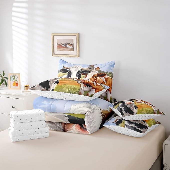 Erosebridal 7-Piece Cow Comforter Set Full Size, Milk Cow Bull Bed in a Bag Bedroom Comforter with Animal Sheets (1 Comforter, 1 Flat Sheet 1 Fitted Sheet 2 Pillowcases and 2 Pillow Shams) - Image 6