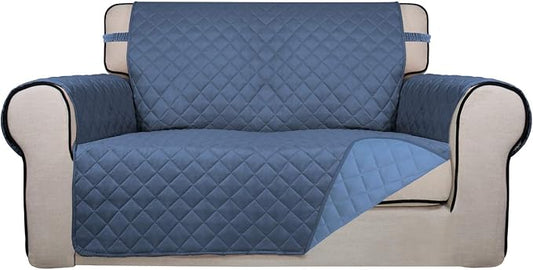 PureFit Reversible Quilted Couch Covers for Dogs Loveseat Sofa Cover 46.5” | Dark Blue/Light Blue, Water Resistant Couch Protector, Washable Pet Couch Cover with Non Slip and Elastic Straps For Kids by PureFit