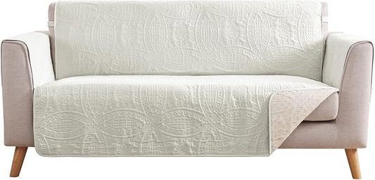 Stay in Place Ivory White Quilted Loveseat Couch Cover for 2 Cushion Couch, Water Repellent Love Seat Quilted Sofa Covers Washable, Pet Friendly Slipcovers (Loveseat 48", Ivory White) by Pamhaven