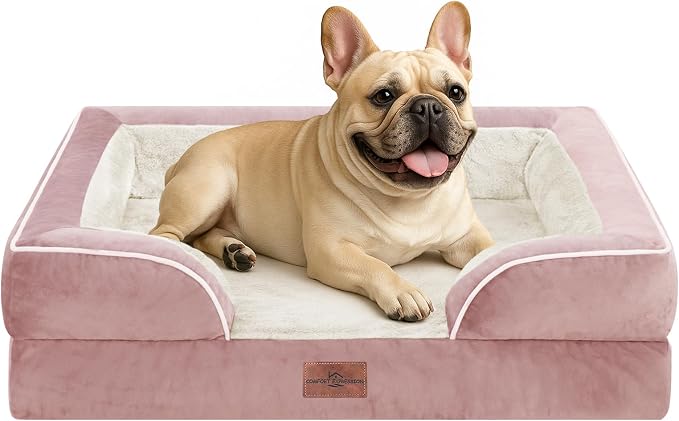 Comfort Expression Orthopedic Dog Bed for Medium Size Dog with Bolster | Waterproof Dog Couch Bed with Washable Cover & Non-Slip Bottom, Supportive Egg Crate Foam Medium Pet Bed, 30x20 Inch by ComfortExpression