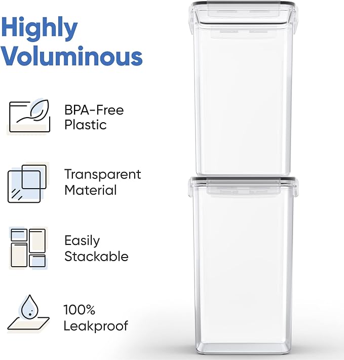 Chef's Path Extra Large Airtight Food Storage Containers with Lids, Pack of 2, 6.5L, 220Oz, Airtight Kitchen and Pantry Bulk Canisters for Flour, Sugar, Rice, and Baking Supplies - Transparent - Image 4