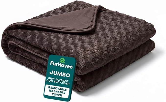 FurHaven Replacement Dog Bed Cover, Contour Luxe Lounger Design, Soft & Breathable Fabric for Cozy Comfort, Machine Washable, Jumbo XL, Ultra Plush Faux Fur & Suede, Chocolate by FurHaven