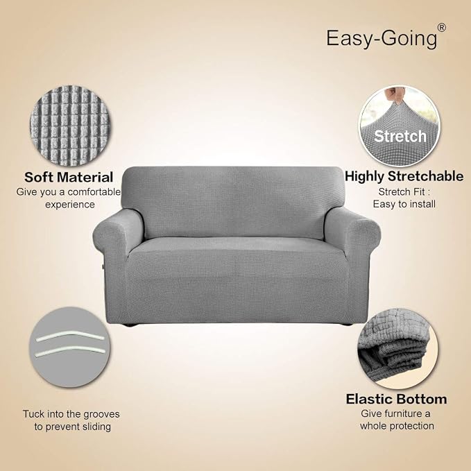 Easy-Going Stretch Loveseat Couch Covers Washable Light Gray | 1-Piece Loveseat Covers for 2 Cushion Couch Furniture Protector RV Sofa Slipcover Soft with Bottom for Kids Pets - Image 3