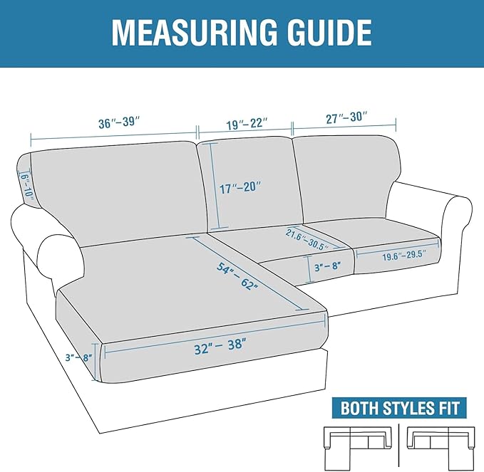 H.VERSAILTEX Sectional Couch Covers 6 Pieces Stretch Sofa Covers for Sectional Sofa Set Separate L Shaped Couch Cover for Both Left/Right Couch (Seat and Back: 1 Chaise + 2 Sofa, Grey) - Image 2