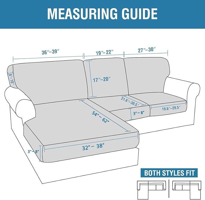H.VERSAILTEX Sectional Couch Covers 6 Pieces Stretch Sofa Covers for Sectional Sofa Set Separate L Shaped Couch Cover for Both Left/Right Couch (Seat and Back: 1 Chaise + 2 Sofa, Navy) - Image 2