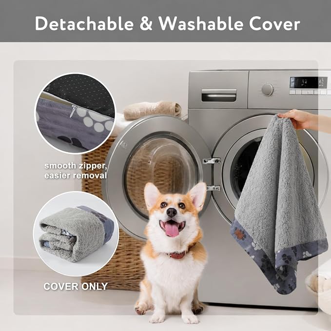35"x22" Orthopedic Dog Bed for Crate Sherpa Pet Bed, Light Grey | Egg Crate Support, Waterproof Dog Bed, Machine Washable Removable Cover, Soft Sherpa Dog Crate Bed, Anti Slip Bottom - Image 6