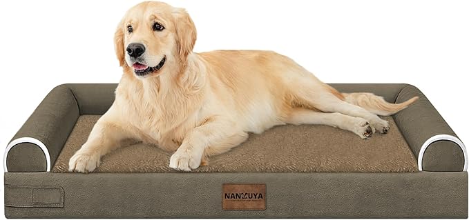 NANUYA Orthopedic Dog Bed for Large Dogs, 36 x 27 Inch, Brown | Egg crate foam for joint support, 3-sided bolster pet sofa, waterproof lining, washable cover, and non-skid base by Nanuya