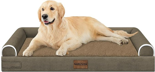 NANUYA Orthopedic Dog Bed for Large Dogs, 36 x 27 Inch, Brown | Egg crate foam for joint support, 3-sided bolster pet sofa, waterproof lining, washable cover, and non-skid base by Nanuya