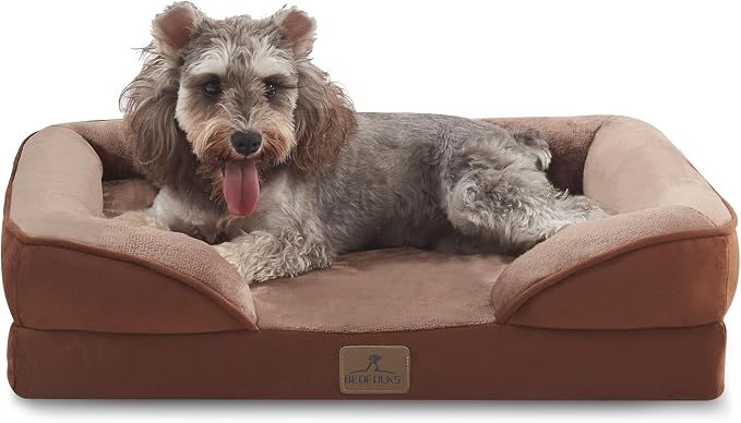 Bedfolks Orthopedic Dog Bed Extra Small, Waterproof Dog Sofa Bed for Small Dogs & Cats, Egg Foam Pet Couch Bed with Removable Washable Cover and Nonslip Bottom, Brown by Bedfolks