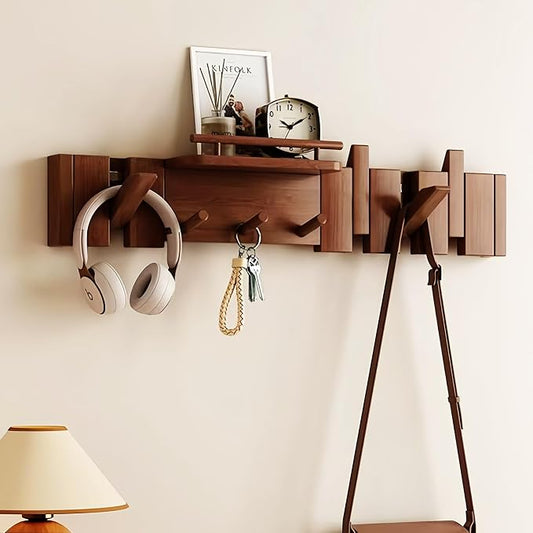 Wall Mounted Coat RackHooks Piano Key Hangers Natural Solid Wood Hanger Non-Woven Fabric Clothes Hangers for Closet, Kitchen, Bedroom, Bathroom, Entryway (Innovate-Walnut, 8 Hooks) by MurphyBedKitMattresFrame