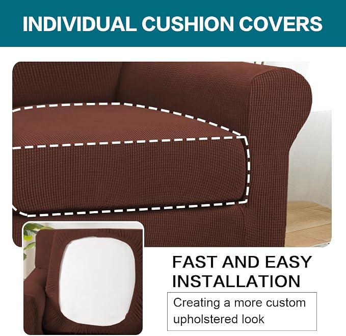 Turquoize 2 Piece Chair Covers Armchair Slipcovers for Living Room Armchair Sofa Cover with Individual Cushion Covers Feature Jacquard Fabric (Chair, Burnt Brick) - Image 5
