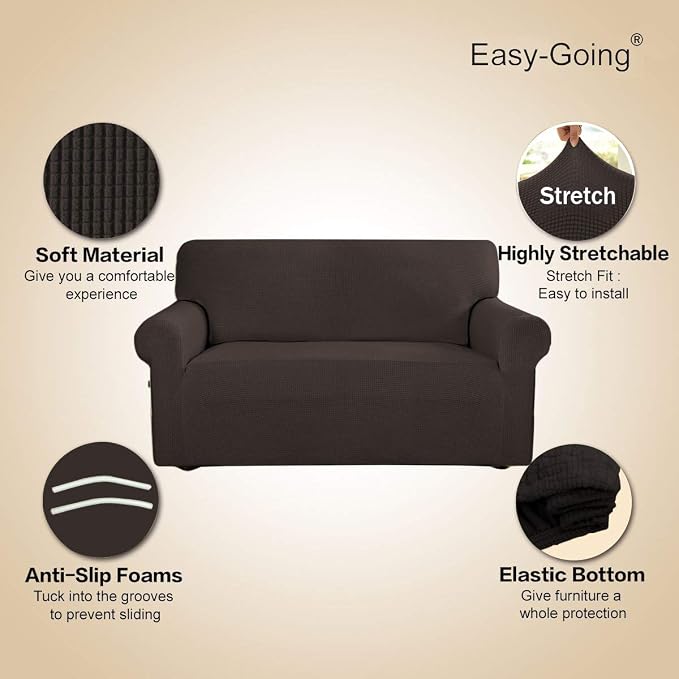 Easy-Going Stretch Couch Covers for Sofa Washable Large Chocolate | 1-Piece Sofa Covers for 3 Cushion Couch Furniture Protector Couch Slipcover Soft with Bottom for Kids Pets - Image 3