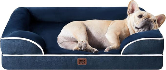 EHEYCIGA Orthopedic Dog Bed Medium Size Dog, Waterproof Washable Pet Beds | Non-Slip Bottom and Egg-Crate Memory Foam Dog Couch Bed with Washable Removable Cover, Navy by EHEYCIGA