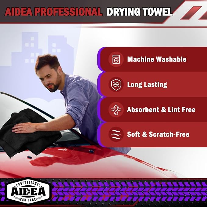 AIDEA Microfiber Towels for Cars-2PK, Large Professional Car Drying Towel, Scratch-Free & Absorbent Drying Towel for Cars, SUVs, RVs, Trucks, and Boats, 24inx 31in, Black - Image 4