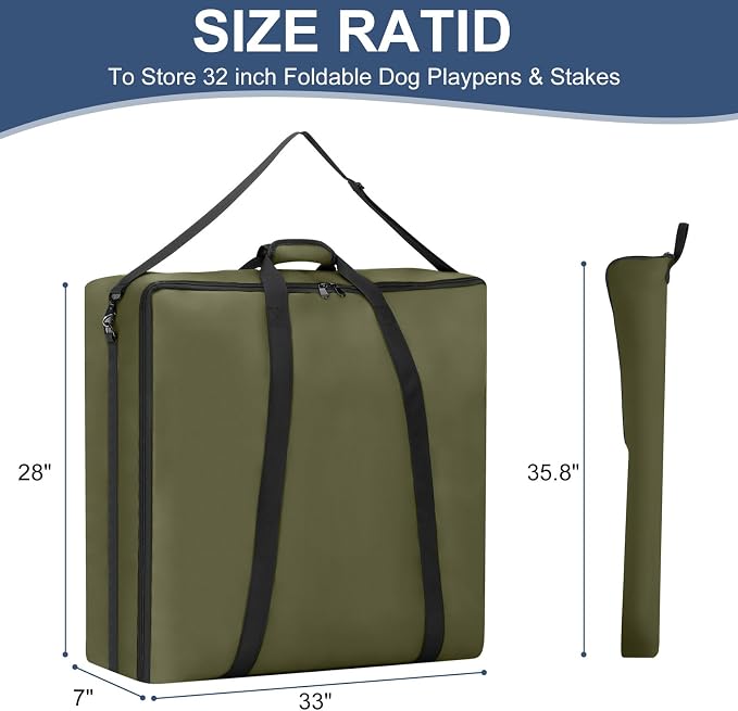 32" Dog Playpen Storage Bag, Suitable for Foldable Exercise Pet Playpens, Dog Fence Travel Bag with Handles for Camping and RV Trip, Waterproof Oxford Fabric Green - Image 2