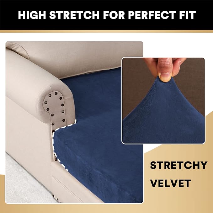 PrinceDeco Sectional Couch Covers Velvet Couch Cover for Dogs Washable L Shaped Couch Cover 1 Piece Individual Sectional Couch Covers with Elastic Bottom(Chaise Lounge,Navy) - Image 5