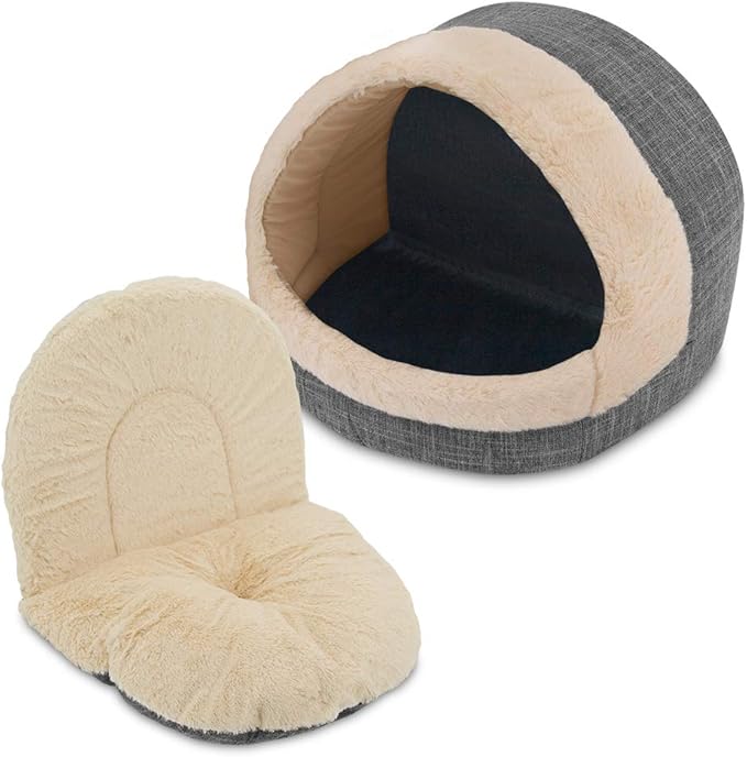 Best Pet Supplies Cat Bed for Indoor Cat, Domed Tent House with Removable Pillow, Covered Cat Cave for Small Dog, Puppies and All Breeds of Cats - Gray, 17 x 15 x H:14" - Image 3