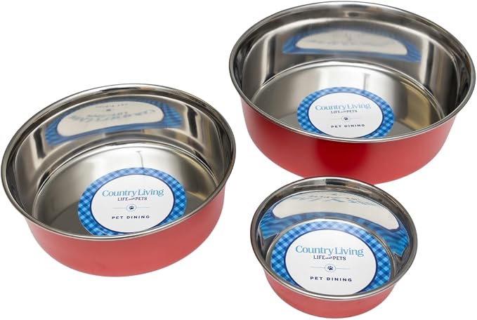 Country Living Set of 2 Heavy Gauge Stainless Steel Dog Bowls - Non-Skid, Durable & Rust-Resistant - Perfect for Food & Water - Vibrant Red, 64 oz Capacity - Image 8