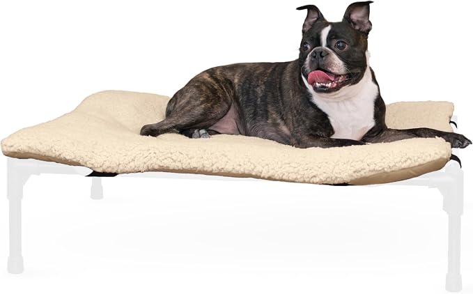 K&H Pet Products Dog Cot Pad (Cot Sold Separately), Pillow-Top Comfort Bed for K&H Medium Elevated Dog Beds, Soft & Fluffy, Secure Fit Straps, Machine Washable, Portable - Medium 32 X 25in Tan Fleece by KHPetProducts