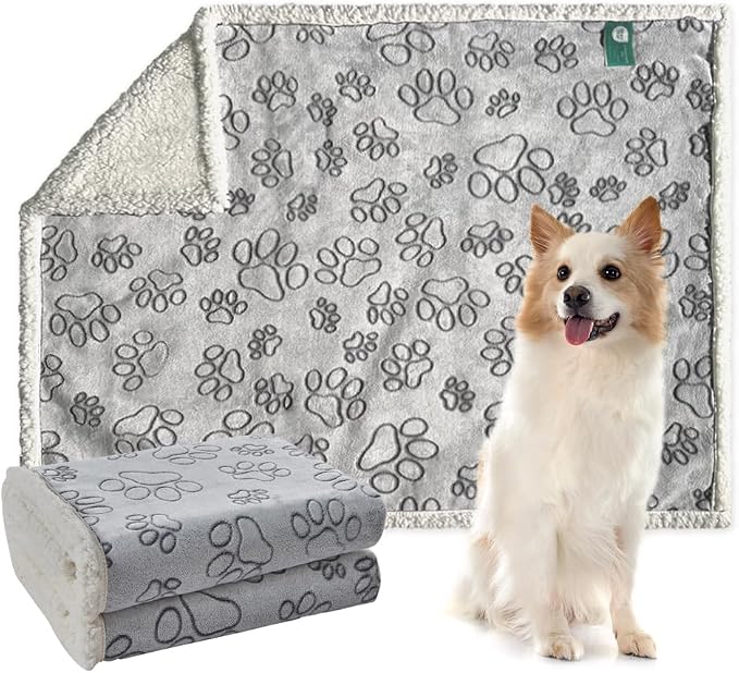 Qeils Dog Blankets for Small Dogs - Waterproof Pet Blanket Washable - Sherpa Fleece Puppy Blanket, Soft Plush Reversible Dog Blanket for Bed Couch Car Sofa, 40"X50", Grey Paw Print by Qeils