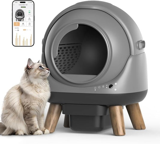 Self Cleaning Litter Box for Multiple Cats, G1 Automatic Litter Box with Smart APP Control & Health Monitoring, Includes 2 Roll Trash Bags and Litter Mat (Grey) by Coziley