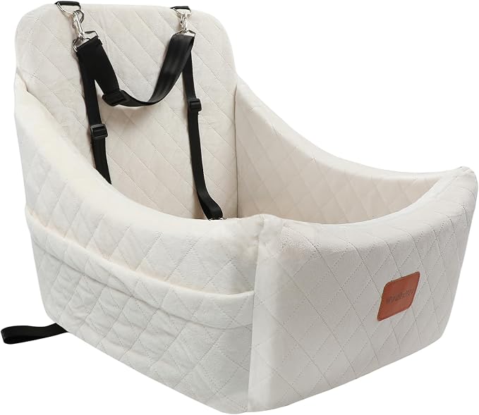 WOOAIDAGG Dog Car Seat for Medium Sized Dog,Pet Travel Car Bed with Seat Belt Channle,Fully Detachable and Washable Car Dog Seat with Adjustable Straps,3 Straps Easy to Install (Beige) by WOOAIDAGG