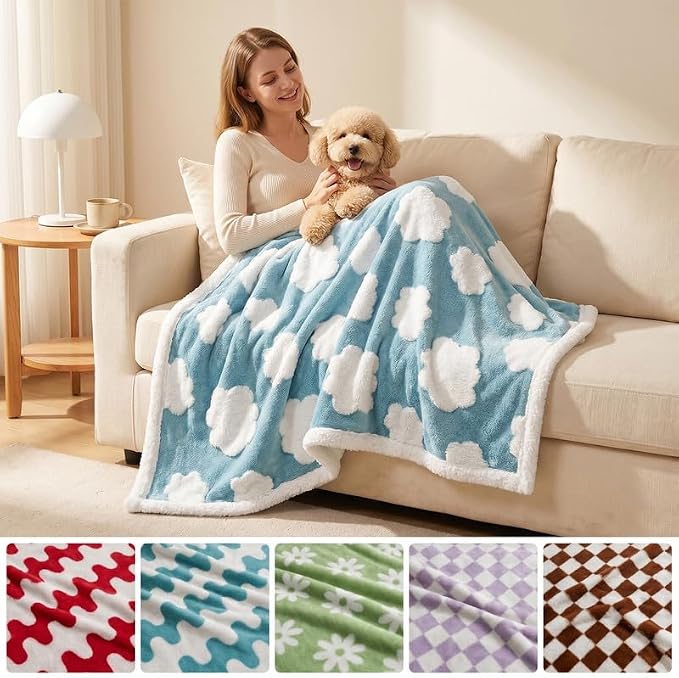 Waterproof Pet Blanket,Dog Bed Covers Small Throw for Puppy Cats Stylish Jacquard Pets Couch Sofa Furniture Protection Washable Reversible Covers (Blue Cloud,XS) - Image 2