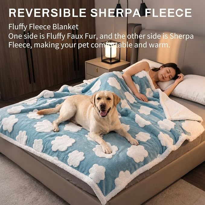 Waterproof Pet Blanket,Dog Bed Covers Small Throw for Puppy Cats Stylish Jacquard Pets Couch Sofa Furniture Protection Washable Reversible Covers (Blue Cloud,XS) - Image 5
