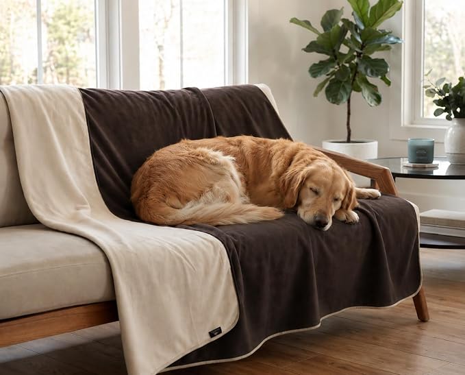 Catalonia Waterproof Bed Blanket, Washable Reversible Furniture Protector | Brown/Taupe Double-Sided Fleece, Leakproof Protection for Bed, Sofa and Couch, Resists Spills, Stains and Everyday Messes by Catalonia