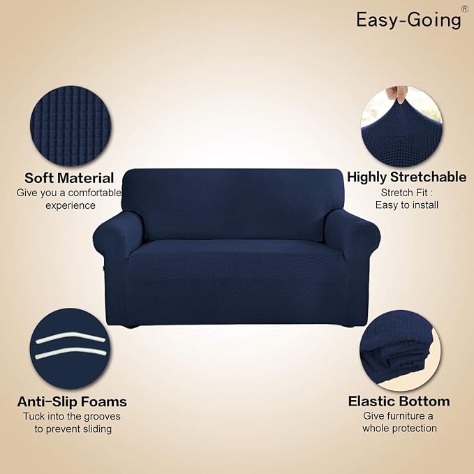 Easy-Going Stretch Oversized Sofa Couch Slipcover Washable Navy | 1-Piece Extra large Sofa Cover Furniture Protector Couch Soft with Bottom for Kids, Polyester Spandex Jacquard - Image 4