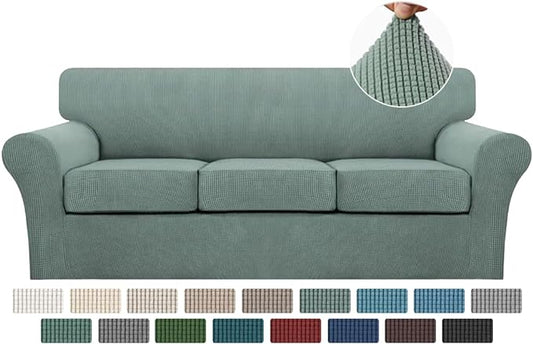 Turquoize 4 Piece Sofa Covers for 3 Cushion Couch Sofa Slipcover Soft Couch Cover for Dogs-Washable Sofa Furniture Covers with 3 Individual Cushion Covers,Jacquard Fabric (3 Cushion Sofa, Dark Cyan) by Turquoize
