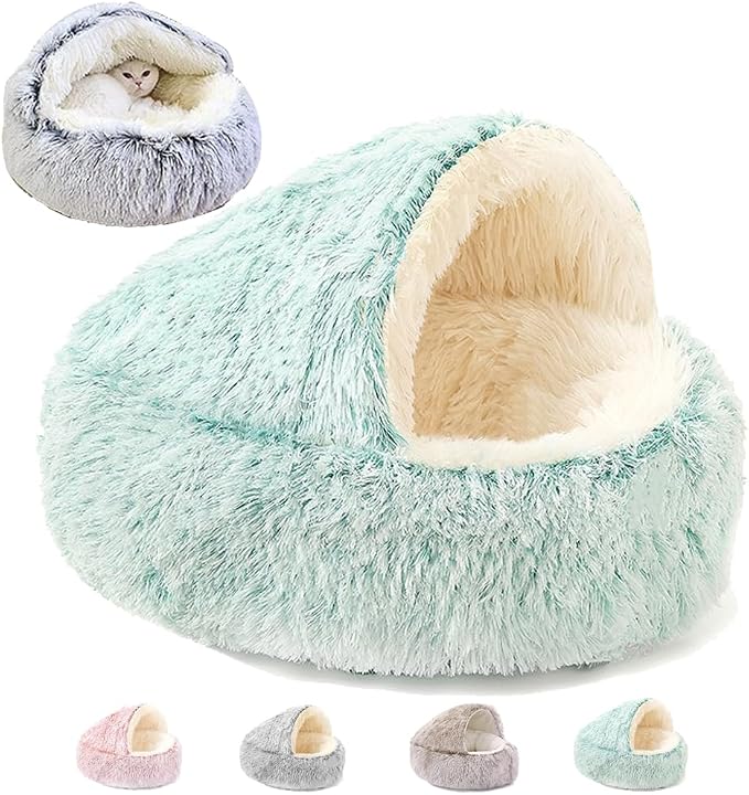 Keep Warm Lapcatz Nest Bed, Cat Bed Round Fluffy Hooded Cat Bed Cave, Anti-Slip Bottom and Machine Washable,Removable Washable Round Beds for Small Medium Pets (Green,80cm/31.5inch) by Unknown