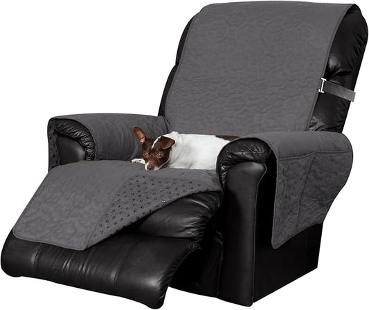 Furhaven Waterproof & Non-Slip Recliner Chair Cover Protector w/ Side Pockets for Dogs, Cats, & Children - Quilted Paw Print Living Room Furniture Cover - Gray, Recliner by FurHaven