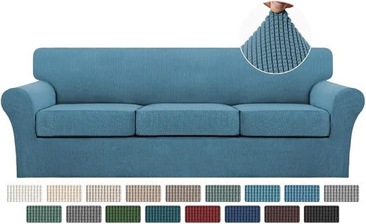 Turquoize 4 Piece Sofa Covers for 3 Cushion Couch Sofa Slipcover Soft Couch Cover for Dogs-Washable Sofa Furniture Covers with 3 Individual Large Cushion Covers, Feature Fabric (XL Sofa, Storm Blue) by Turquoize