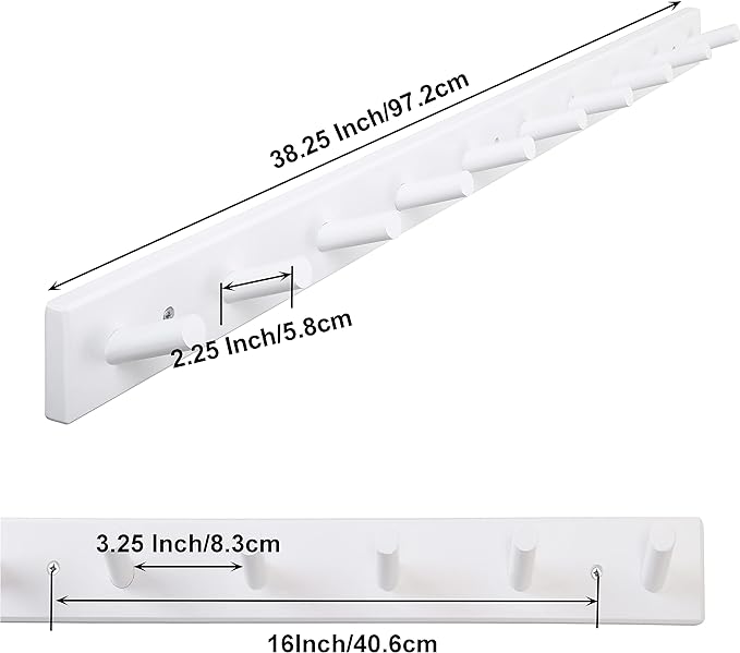 SKOLOO Wood Coat Rack Wall Mounted,10 Peg Long Bamboo Hook for Hanging Backpack Coat Towel Hat,16'' Hole to Hole,White - Image 5