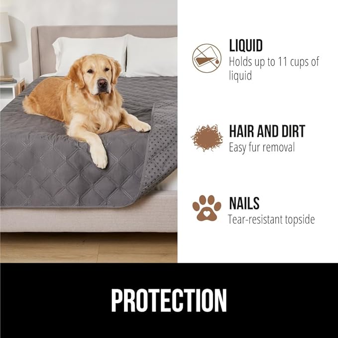 GORILLA GRIP® Waterproof Dog Blanket, 82x52, Leakproof Couch Cover for Dogs, Silicone Grip Backing, Protects Sofa, Sectional, Bed, Crate, Car & RV, Tear-Resistant Washable Senior Pet Blanket, Charcoal - Image 5