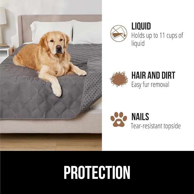 GORILLA GRIP® Waterproof Dog Blanket, 82x82, Leakproof Couch Cover for Dogs, Silicone Grip Backing, Protects Sofa, Sectional, Bed, Crate, Car & RV, Tear-Resistant Washable Senior Pet Blanket, Charcoal - Image 5